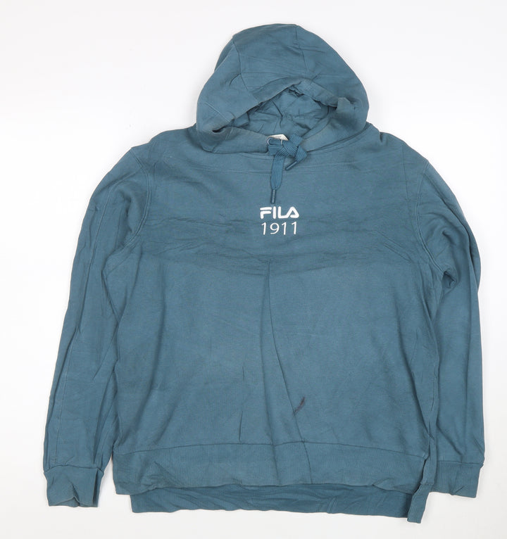 FILA Womens Blue Size 12 Pullover Hoodie 1911 Logo Cotton Blend