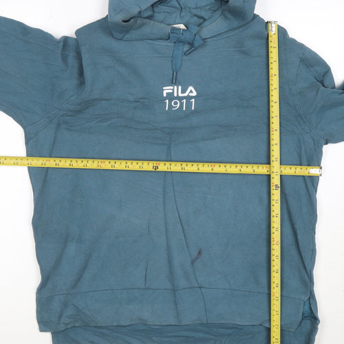 FILA Womens Blue Size 12 Pullover Hoodie 1911 Logo Cotton Blend
