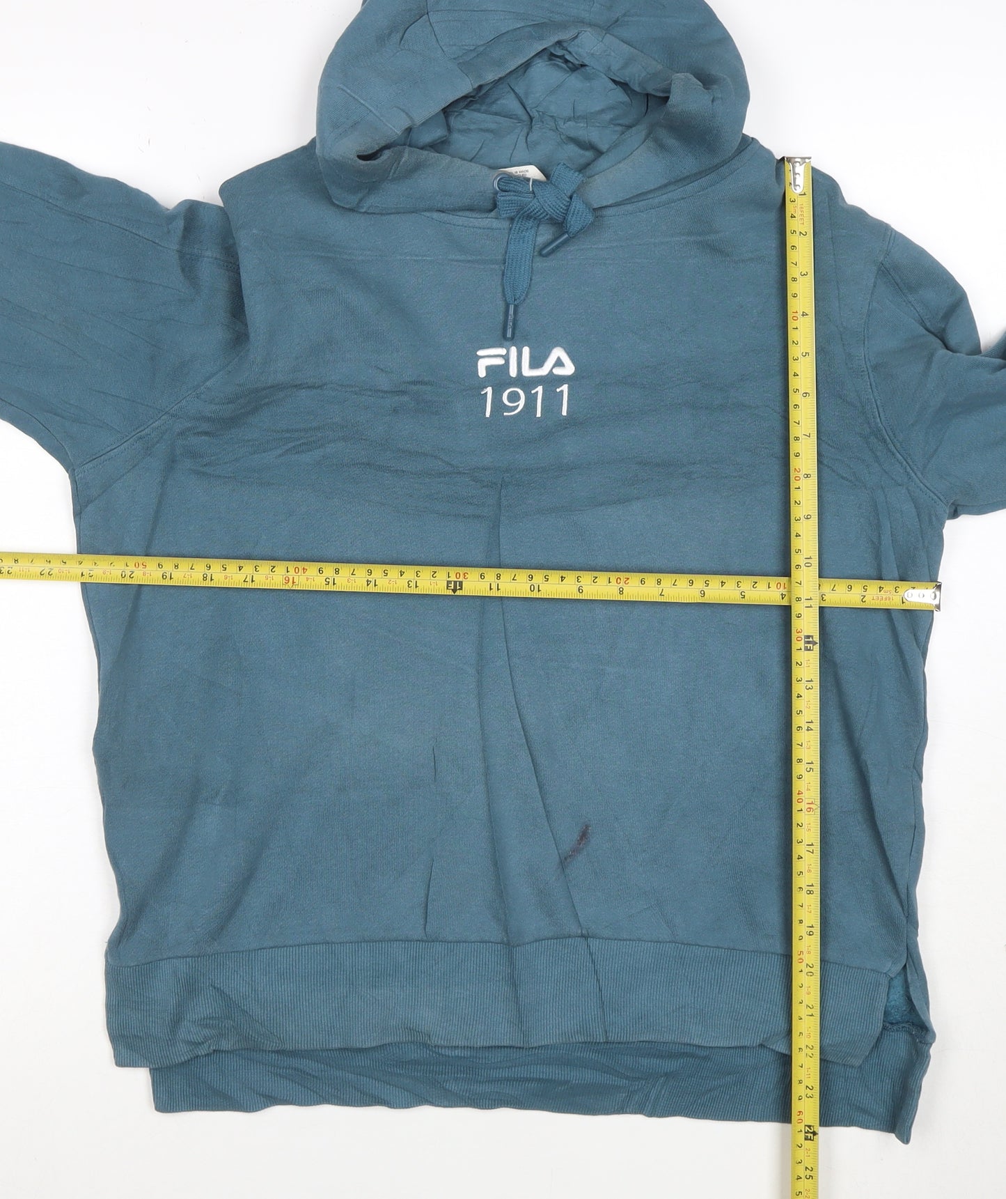 FILA Womens Blue Size 12 Pullover Hoodie 1911 Logo Cotton Blend