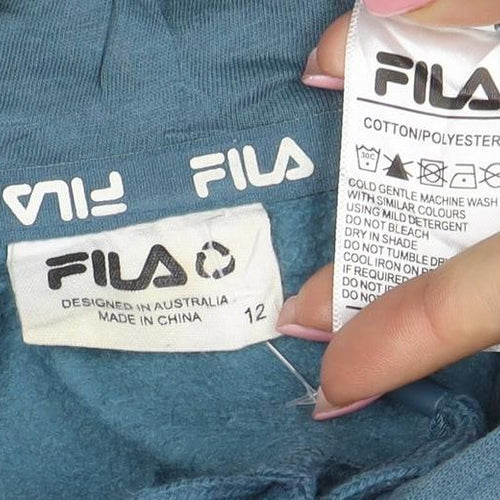 FILA Womens Blue Size 12 Pullover Hoodie 1911 Logo Cotton Blend