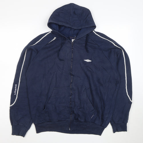 Umbro Women Navy Blue Full Zip Hoodie Size L Polyester Cotton