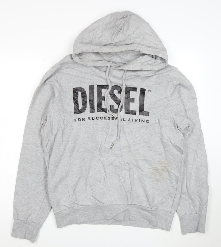 Diesel Men's Grey Logo Pullover Hoodie Size M Cotton Long Sleeve