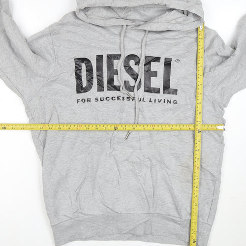 Diesel Men's Grey Logo Pullover Hoodie Size M Cotton Long Sleeve