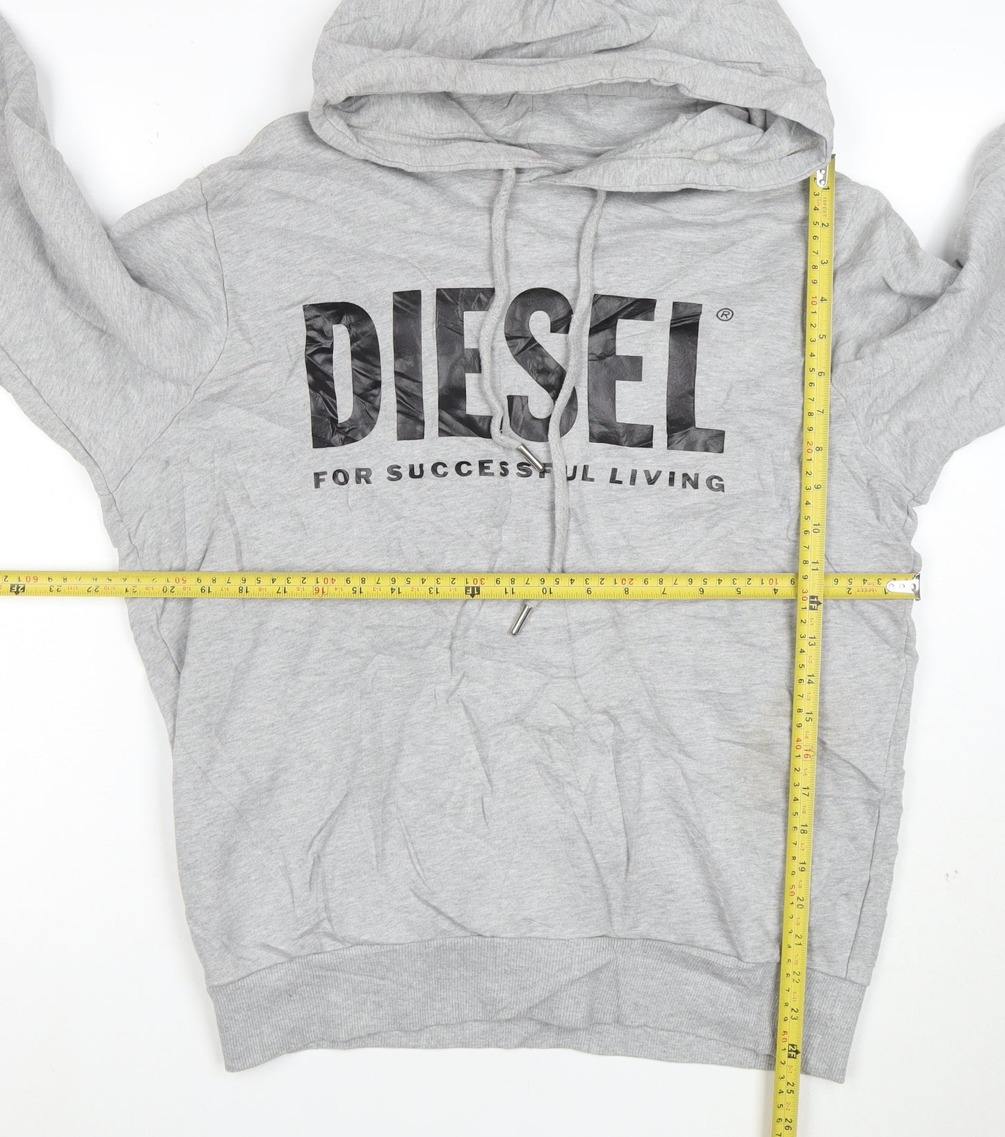 Diesel Men's Grey Logo Pullover Hoodie Size M Cotton Long Sleeve