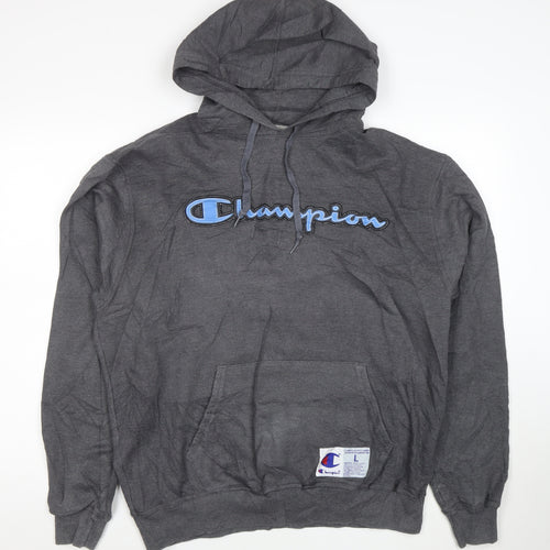Champion Men's Grey Pullover Hoodie L Logo Embroidered Sportswear