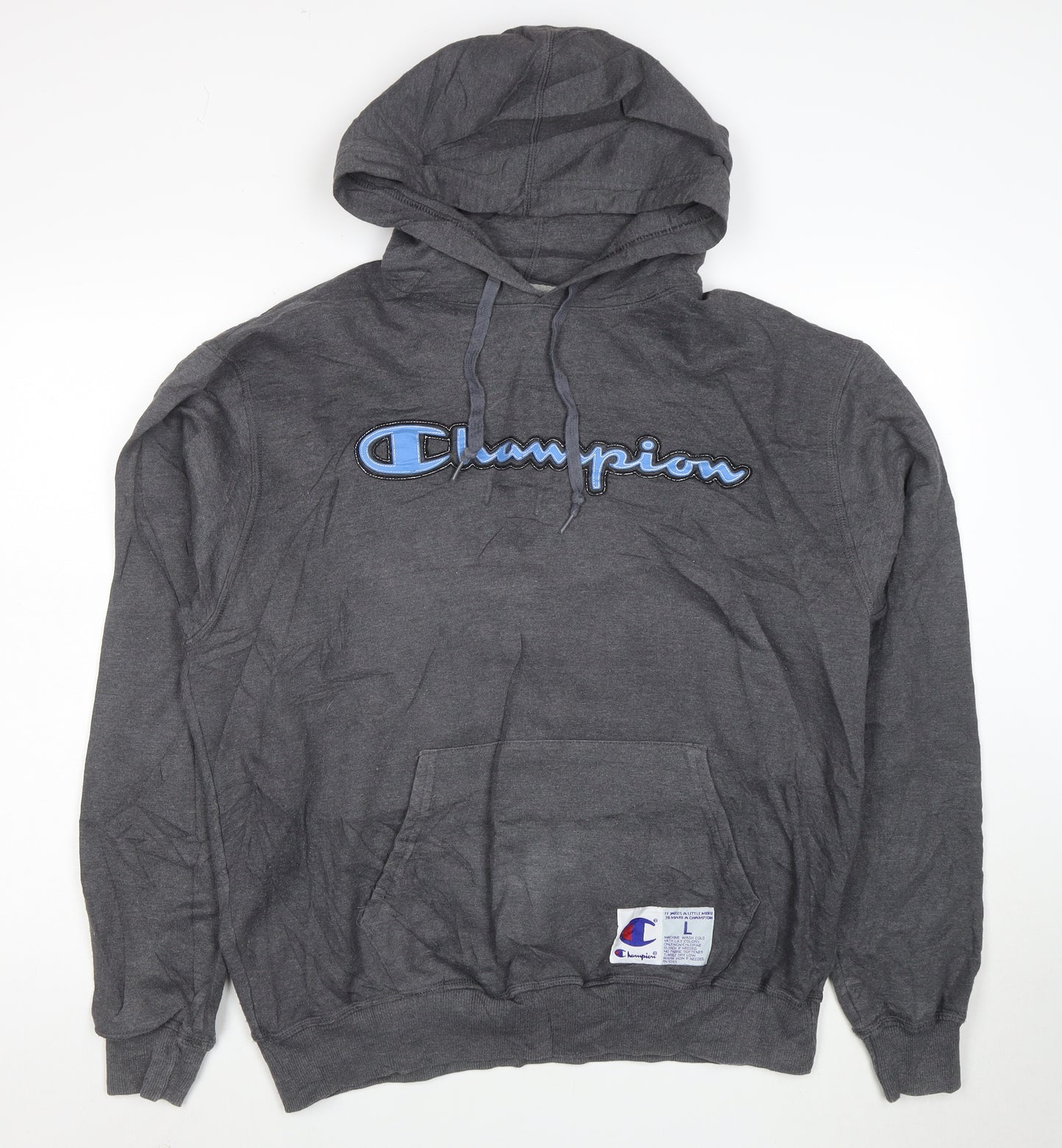 Champion Men's Grey Pullover Hoodie L Logo Embroidered Sportswear