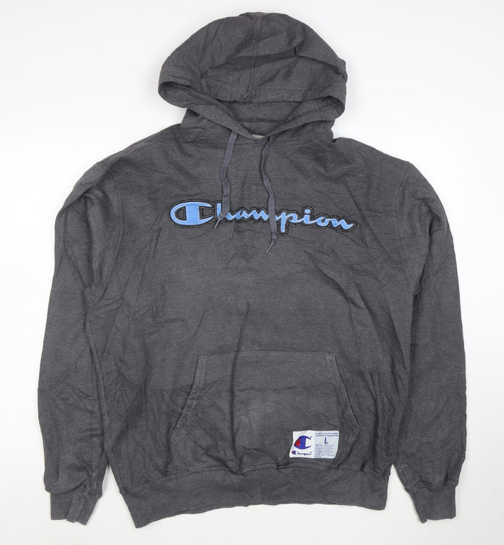 Champion Men's Grey Pullover Hoodie L Logo Embroidered Sportswear