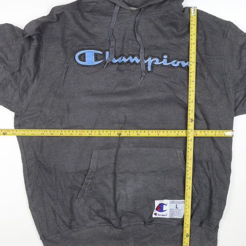 Champion Men's Grey Pullover Hoodie L Logo Embroidered Sportswear