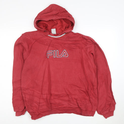 Fila Mens Red Hoodie XL Logo Pullover Cotton Blend