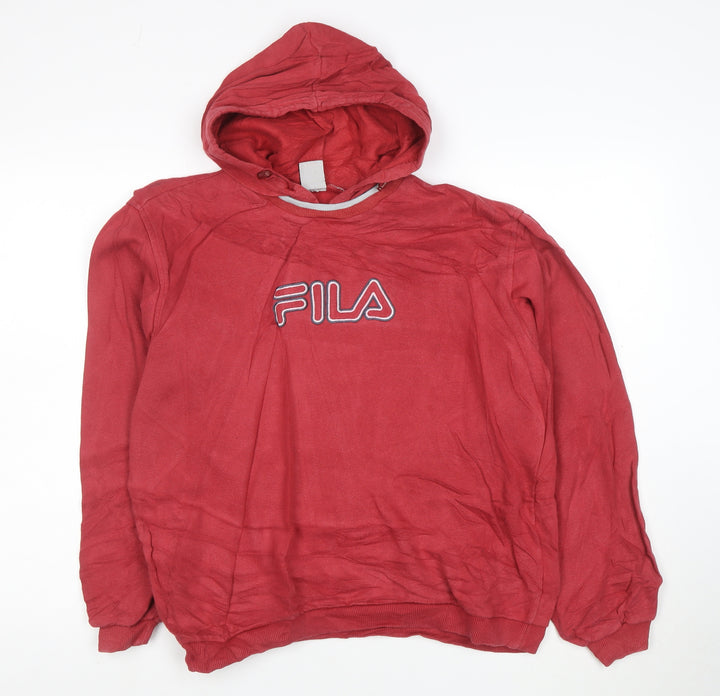 Fila Mens Red Hoodie XL Logo Pullover Cotton Blend