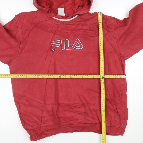 Fila Mens Red Hoodie XL Logo Pullover Cotton Blend
