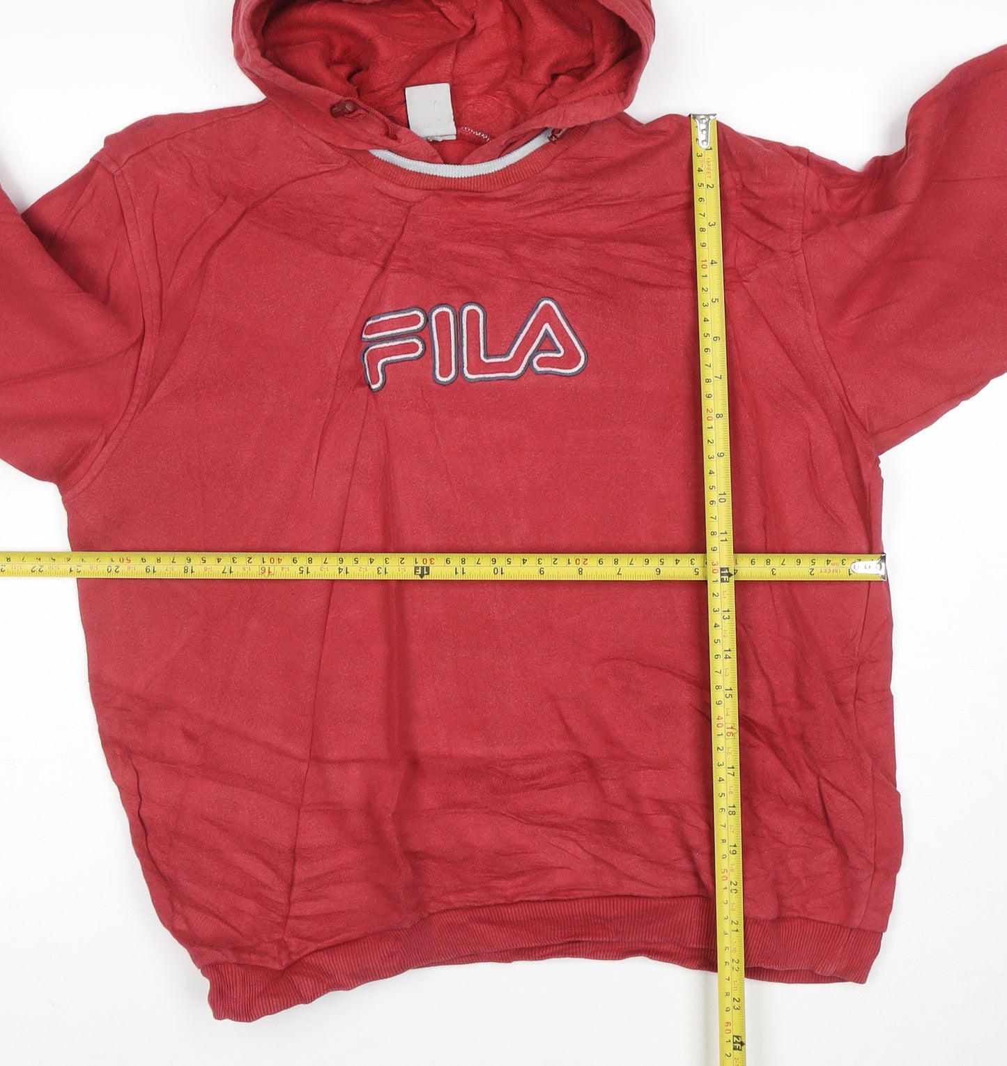 Fila Mens Red Hoodie XL Logo Pullover Cotton Blend