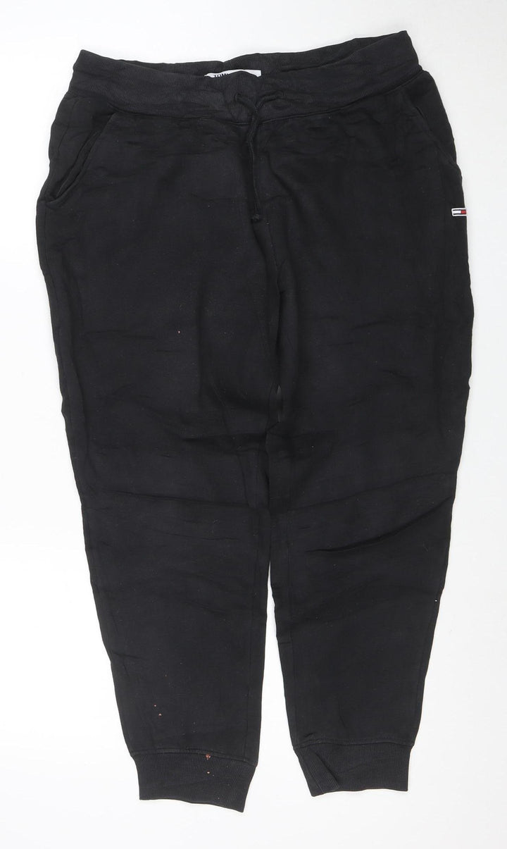 Tommy Jeans Men’s Black Cotton Jogger Trousers Size L Stretch Fit