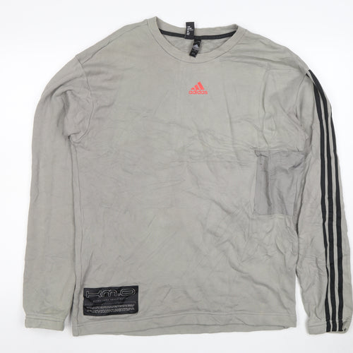 Adidas Men's Grey Graphic Long Sleeve Pullover Sweatshirt M