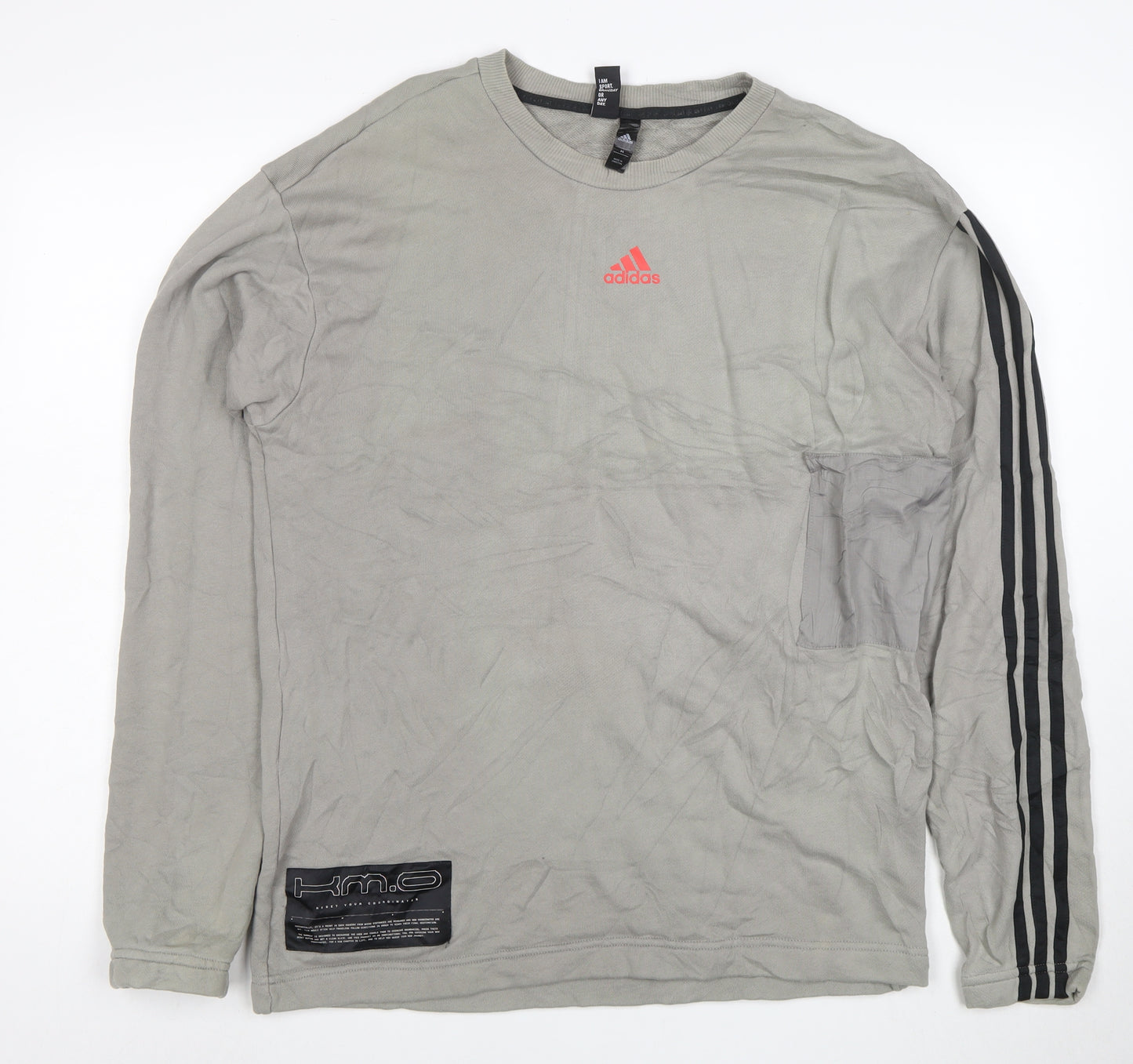 Adidas Men's Grey Graphic Long Sleeve Pullover Sweatshirt M