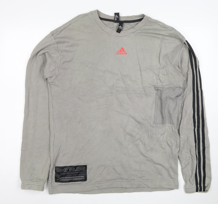 Adidas Men's Grey Graphic Long Sleeve Pullover Sweatshirt M