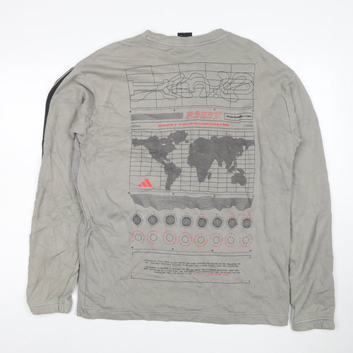 Adidas Men's Grey Graphic Long Sleeve Pullover Sweatshirt M
