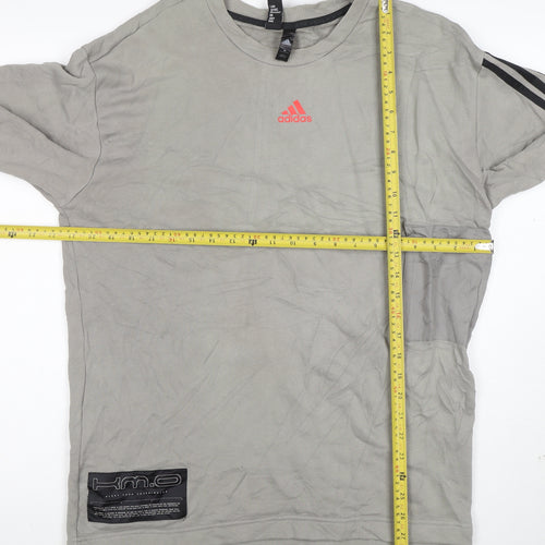 Adidas Men's Grey Graphic Long Sleeve Pullover Sweatshirt M