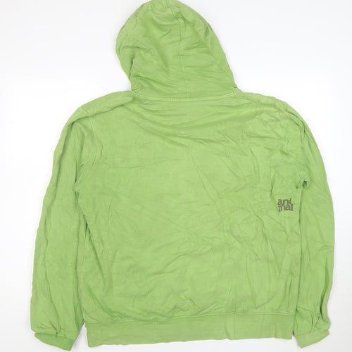 Animal Mens Green Pullover Hoodie L Graphic Print Cotton