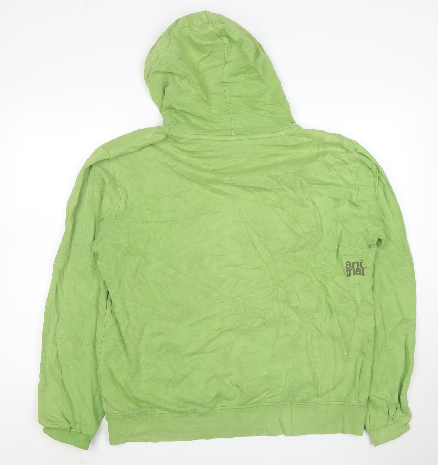 Animal Mens Green Pullover Hoodie L Graphic Print Cotton