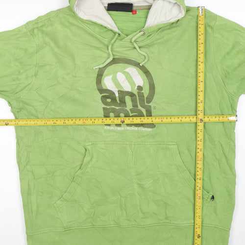 Animal Mens Green Pullover Hoodie L Graphic Print Cotton
