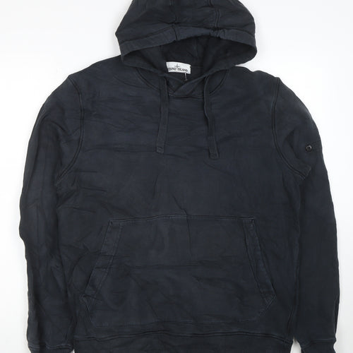 Stone Island Men's Black Pullover Hoodie L Cotton Blend