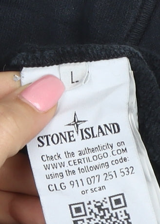 Stone Island Men's Black Pullover Hoodie L Cotton Blend