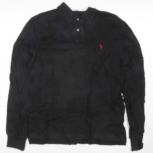Polo Ralph Lauren Men's Black Slim Fit Long Sleeve Cotton Polo Shirt M