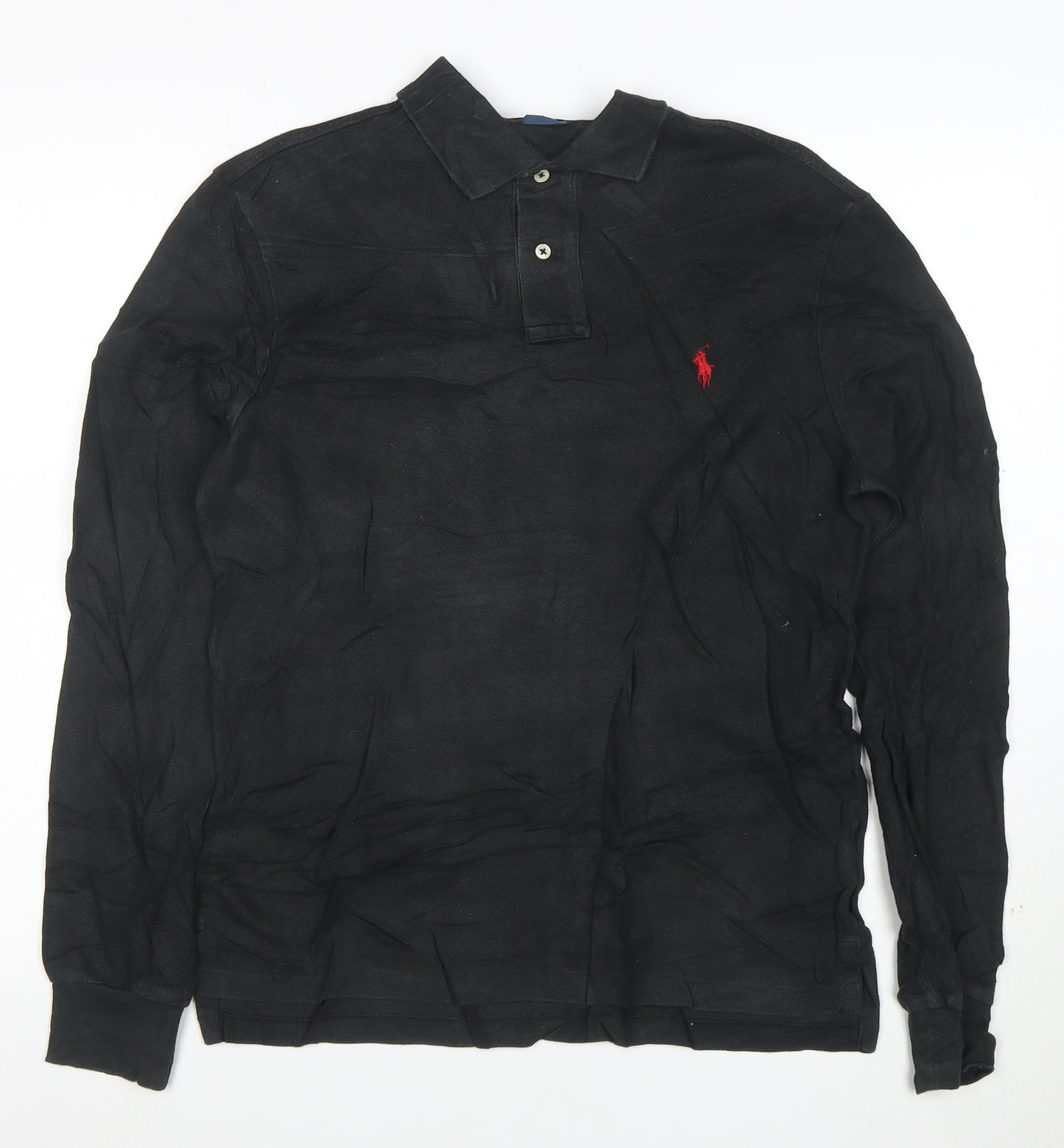 Polo Ralph Lauren Men's Black Slim Fit Long Sleeve Cotton Polo Shirt M