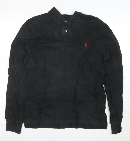 Polo Ralph Lauren Men's Black Slim Fit Long Sleeve Cotton Polo Shirt M