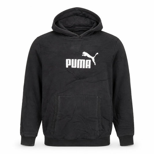 Front view of Puma men’s black xl pullover hoodie with logo front