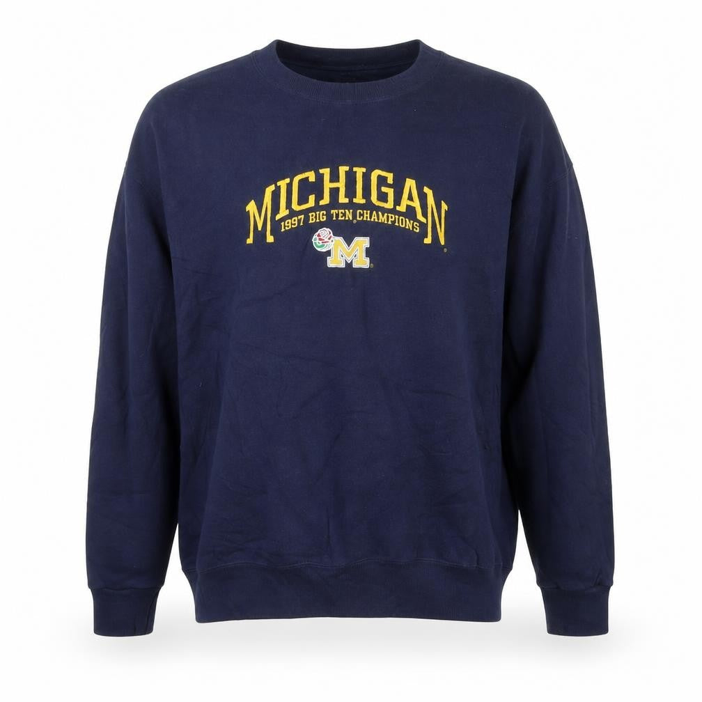Front view of Lee Sport Men's Blue XL Michigan 1997 Champions Pullover Sweatshirt