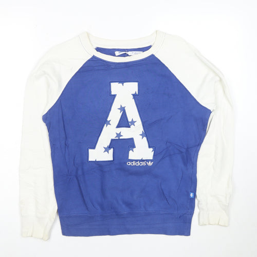 adidas Girls Blue & White Graphic Pullover Sweatshirt 14 Years