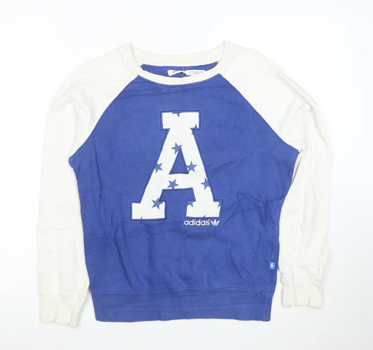 adidas Girls Blue & White Graphic Pullover Sweatshirt 14 Years
