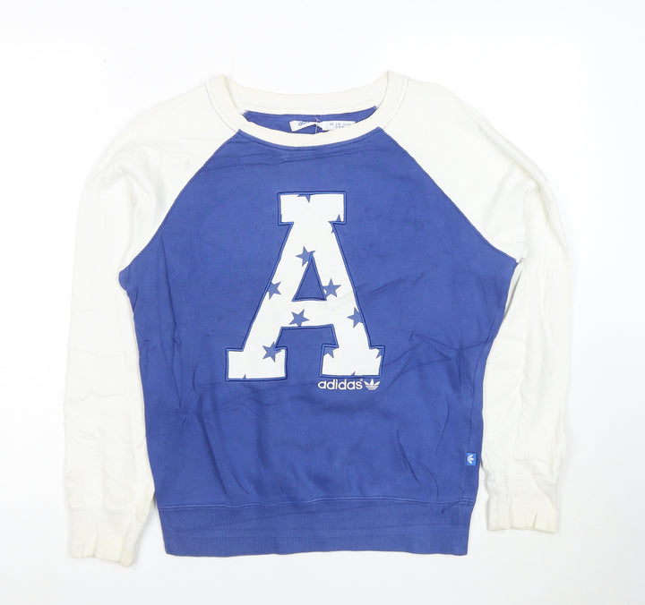 adidas Girls Blue & White Graphic Pullover Sweatshirt 14 Years