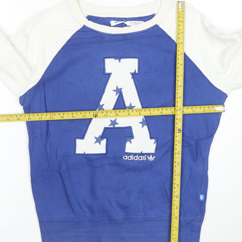 adidas Girls Blue & White Graphic Pullover Sweatshirt 14 Years