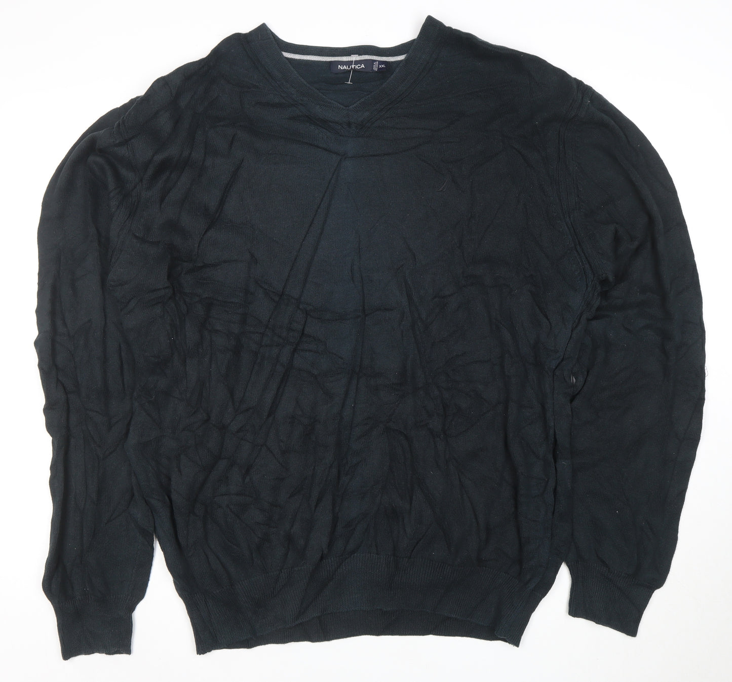 Nautica Men's Black Cotton V-Neck Jumper XXL Classic Knit