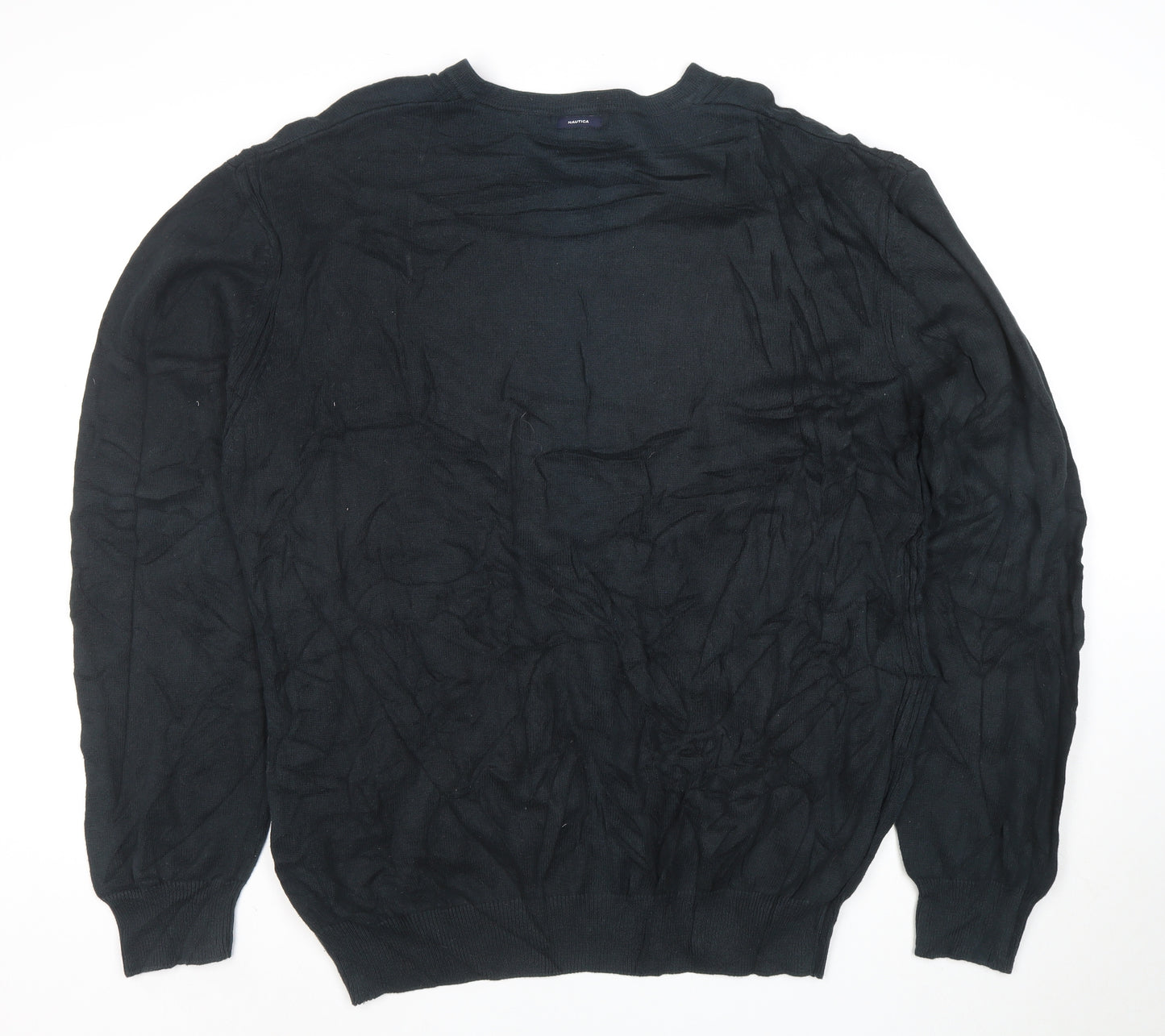 Nautica Men's Black Cotton V-Neck Jumper XXL Classic Knit