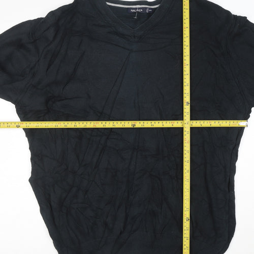 Nautica Men's Black Cotton V-Neck Jumper XXL Classic Knit