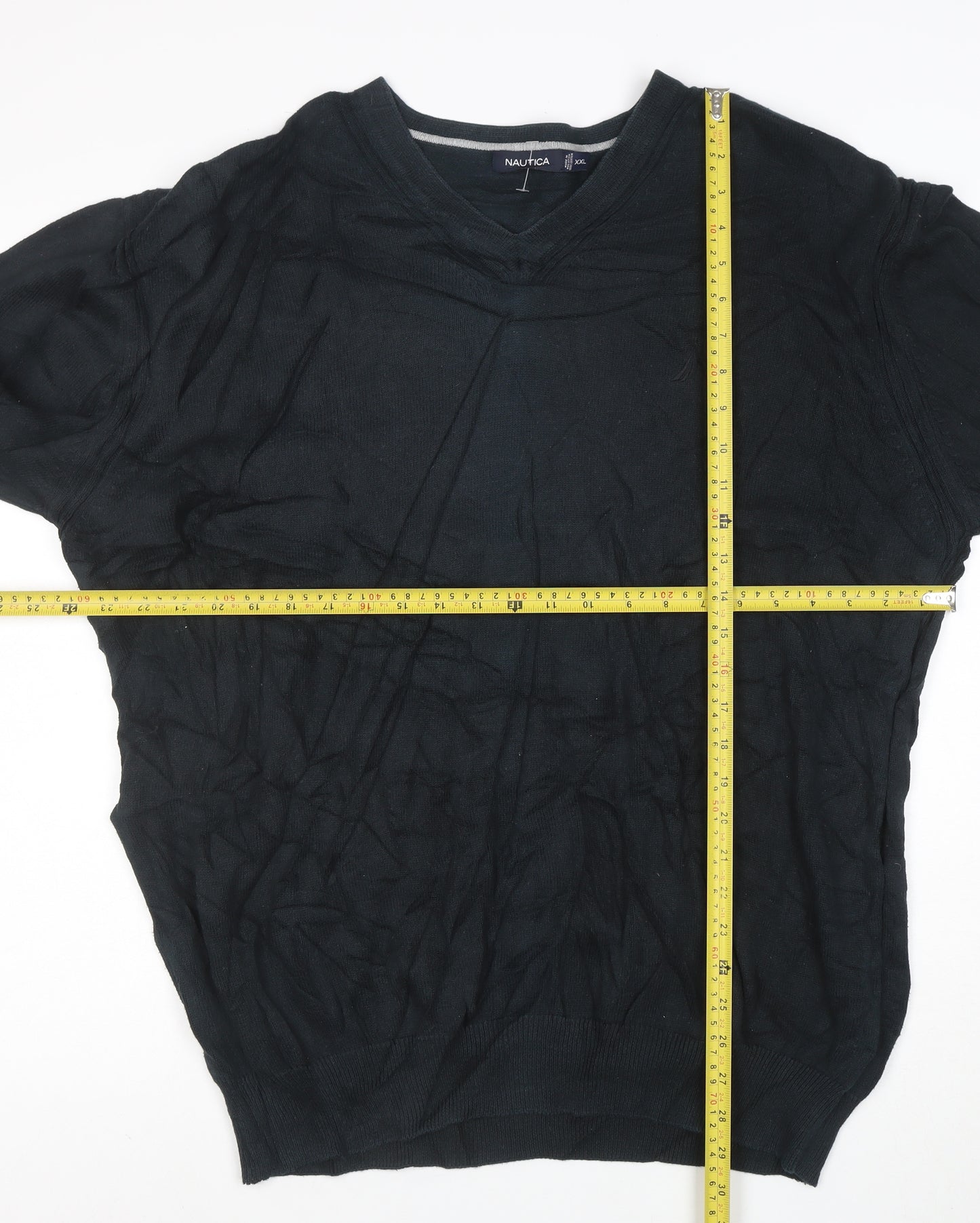 Nautica Men's Black Cotton V-Neck Jumper XXL Classic Knit