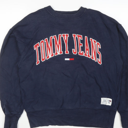 Tommy Jeans Women's Navy Pullover Sweatshirt Small Cotton Blend Logo Crewneck