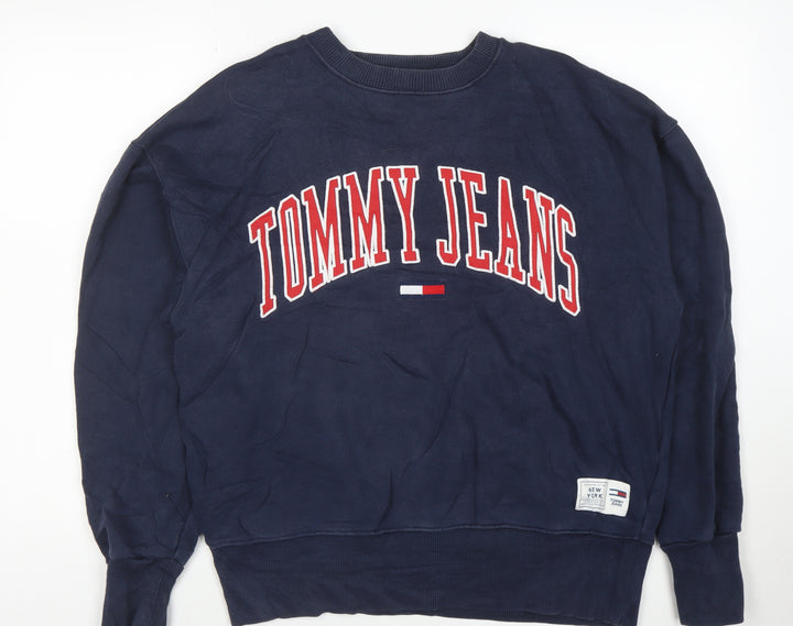 Tommy Jeans Women's Navy Pullover Sweatshirt Small Cotton Blend Logo Crewneck