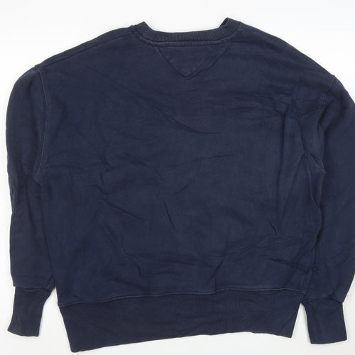 Tommy Jeans Women's Navy Pullover Sweatshirt Small Cotton Blend Logo Crewneck
