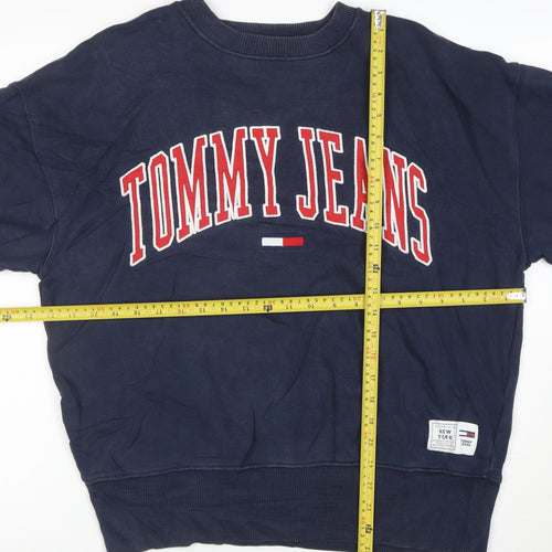 Tommy Jeans Women's Navy Pullover Sweatshirt Small Cotton Blend Logo Crewneck