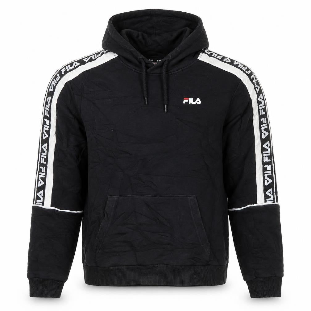 Front view of Fila Men's Black Hoodie Small Pullover Logo Cotton Blend Sportswear