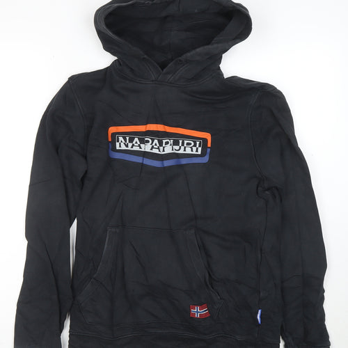 Napapijri Men's Black Logo Pullover Hoodie Size S