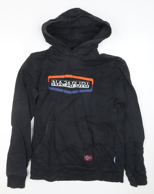 Napapijri Men's Black Logo Pullover Hoodie Size S