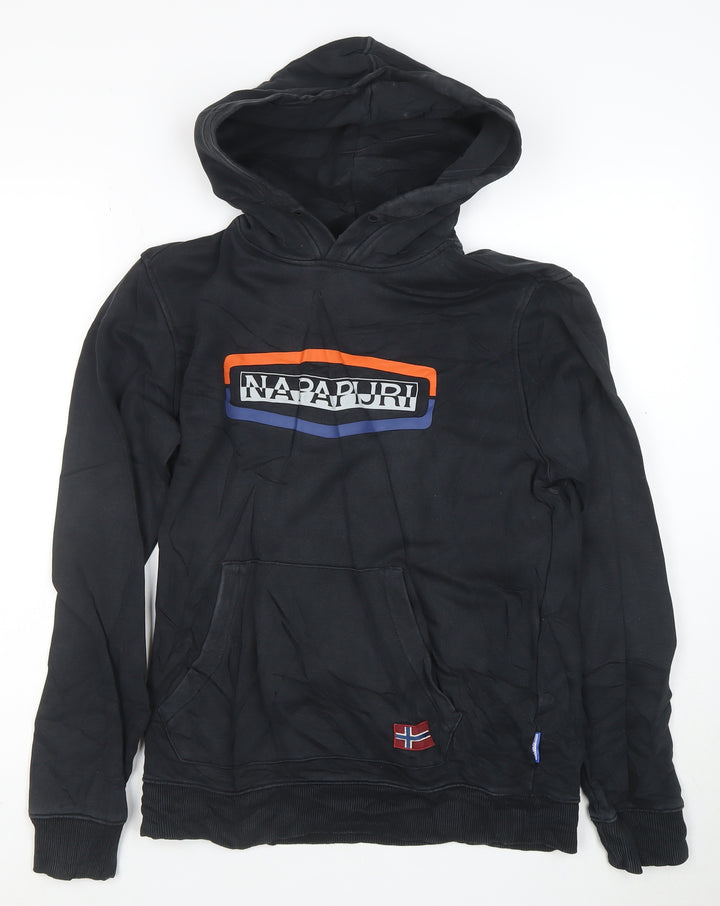 Napapijri Men's Black Logo Pullover Hoodie Size S