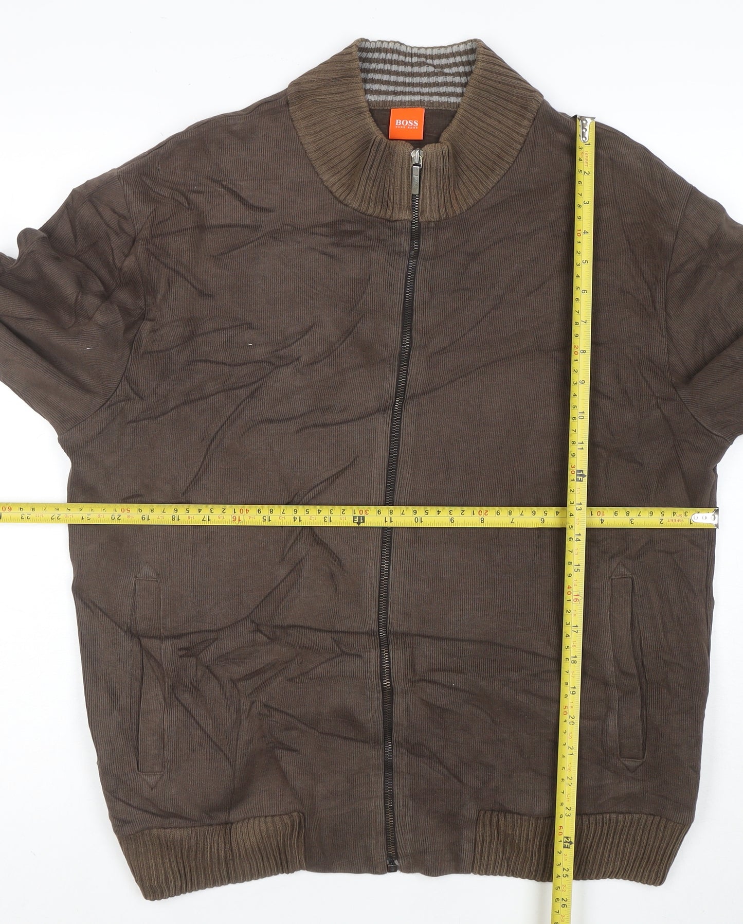 Hugo Boss Men's Brown Full Zip Knit Sweatshirt XL