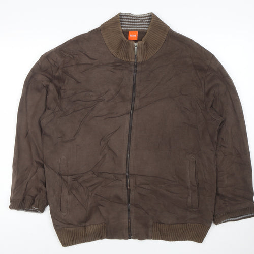 Hugo Boss Men's Brown Full Zip Knit Sweatshirt XL